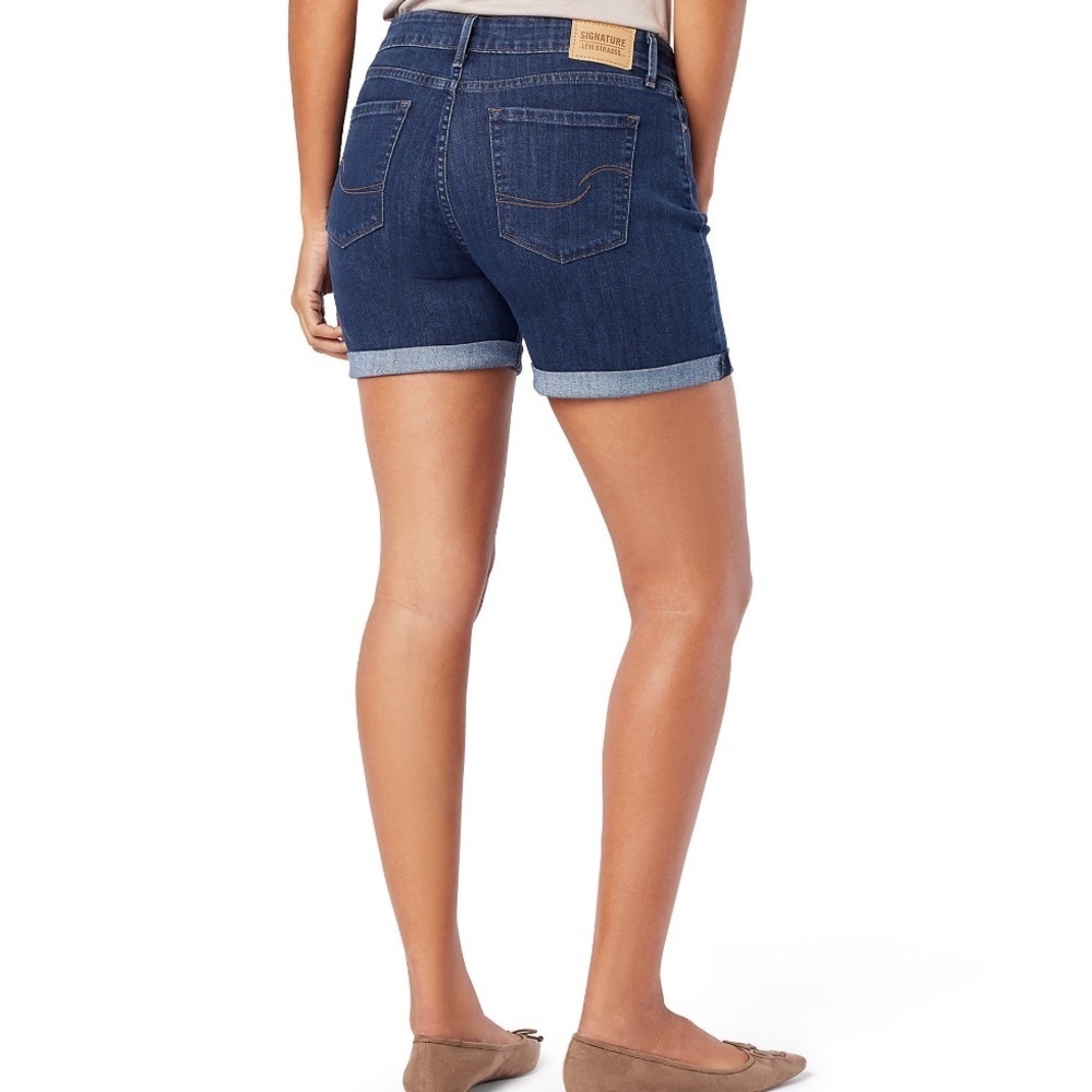 Levi Strauss & Co Signature Dark Wash Mid Rise Shorts Classic Cuffs Stretch Sz 2 - Picture 11 of 14